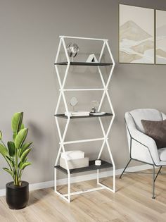 Стеллаж KM LOFT Ромбо СтSL белый/черный лофт для дома в гостинную перегородка