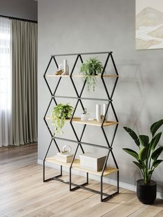 Стеллаж KM LOFT Ромбо СтL черный/дуб сонома лофт для дома в гостинную перегородка
