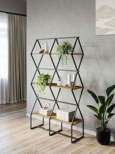 Стеллаж KM LOFT Ромбо СтL черный/дуб вотан лофт для дома в гостинную перегородка