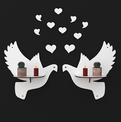Маленькая декоративная настенная полочка для мелочей "Любовь и голуби", набор 2 шт, панно Ais Laser
