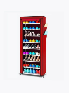 Обувница SHOE CABINET-10 тканевая 158x58x30 бордовый No Brand
