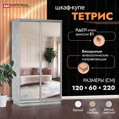 Шкаф-купе Империал Тетрис с двумя зеркалами 120х60х220, Ателье светлый Imperial