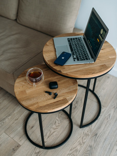 Журнальный столик OHOOME круглый лофт деревянный 2шт