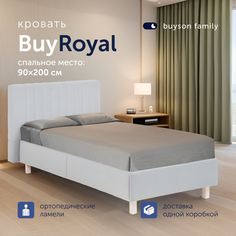 Односпальная кровать buyson family BuyRoyal 200х90, серая, микровелюр