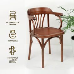 Стул Венский STOOL MARKET деревянный с подлокотниками и твердым сиденьем, средний тон