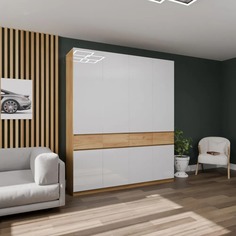 Шкаф распашной четырёхстворчатый МК Стиль Бостон ШК-004, Дуб Крафт золотой/Белый глянец