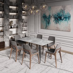 Стол обеденный HESBY Essence Nexus, 140x80x73см, серый мрамор / черный