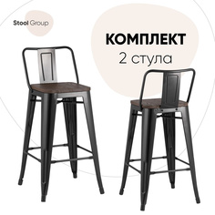 Стул полубарный TOLIX со спинкой черный глянцевый + темное дерево 2 шт Stool Group
