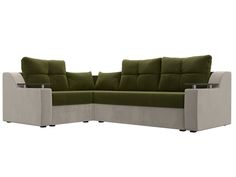 Угловой диван Лига Диванов Кронос левый угол 254х184х74 см, зеленый\бежевый