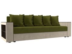 Диван прямой Лига Диванов Дубай Лайт полки слева 234х77х85 см, зеленый\бежевый