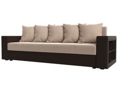 Диван прямой Лига Диванов Дубай Лайт полки справа 234х77х85 см, бежевый\коричнвеый