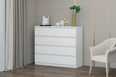 Комод Хилтон 3 1200, 8 ящиков, Белый Текстурный No Brand