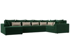 Диван П-образный Лига Диванов Майами левый угол 405х230х90 см, зеленый\зеленый\бежевый