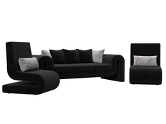 Набор мебели Лига Диванов Волна-1 (диван, 2 кресла) 370х85х80 см, черный