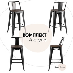 Стул полубарный Stool Group TOLIX черный глянцевый + темное дерево комплект 4 стула