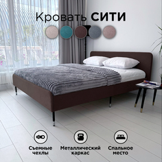 Кровать Redsofa Сити коричневый Teddi / ножки хром 180х200 с ортопедическим основанием