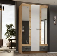 Шкаф распашной Адель 1.2 Эра с полками Дуб Вотан/Белый гладкий 3042-1 ERA