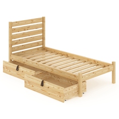 Кровать Solarius Классика реечное основание высокая спинка 80х200, 2 ящика, без покрытия