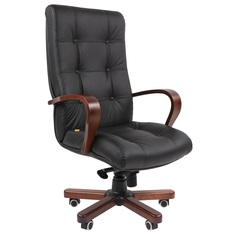 Кресло руководителя Chairman 424 WD кожа/экокожа черная с деревянной крестови