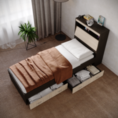 Кровать RuHome24 Виктория 90х200 с ящиками венге дуб с блоком