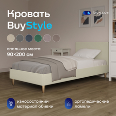 Односпальная кровать buyson BuyStyle 200х90, слоновая кость микровелюр