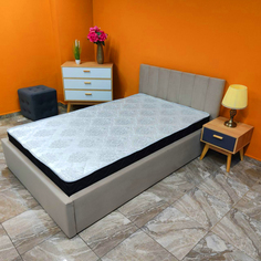 Кровать двуспальная DivalDo Афина 140х200 с матрасом 21 см, бежевая