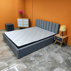 Кровать двуспальная DivalDo Амадео 140х200 с подъемным мех и матрасом 21 см, светло-серая