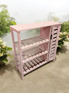 Стеллаж с полками из массива хвои, розовый 120х124х40 см No Brand