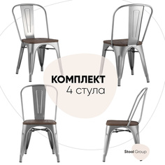 Стул для кухни обеденный Stool Group TOLIX WOOD серебристый матовый комплект 4 стула