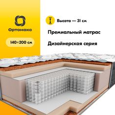 Ортопедический матрас Grand De Luxe 140х200 (1400х2000), двуспальный, средняя жесткость Ортомакс