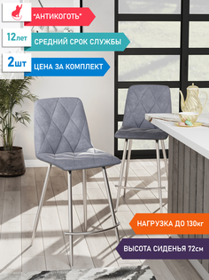 Стул М-ТРЕЙД Ричи барный, Велюр серый, 2шт.