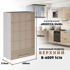 Кухонный навесной модуль ВСЯ мебель Инесса нью, В-6009, Каппучино глян/Ясень анкор
