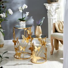 Столики интерьерные Glasar 2 шт, золотой 40х40х65, 35х35х55см ГЛАСАР