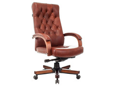 Кресло руководителя Бюрократ T-9928WALNUT Светло-коричневый, кожа/Коричневый, дерево