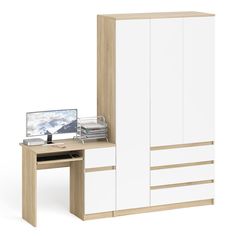 Компьютерный стол СВК Мори МШ1200-1 правый и шкаф-комод сонома/белый, 210х50х210 см