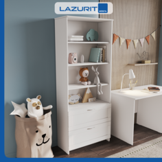 Стеллаж Lazurit Classica 4 секции с ящиками 79x35x190 белый Лазурит