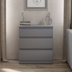 Комод ГУД ЛАКК Кастор, 3 ящика, 65х39х71 см, серый