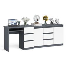 Тумба-комод МК1200 и компьютерный стол МС-6Пр графит/белый, 210х50х77 см СВК
