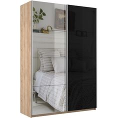 Шкаф-купеЕ1 Прайм Зеркало/Стекло черное/доводчики 160х57х230, Сонома