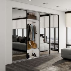 Раздвижные дверь-купе для гардеробной Элегант Е1 Зеркало 225х60, профиль Серебро