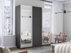 Шкаф-купеЕ1 Прайм Зеркало/ДСП/Зеркало/доводчики 180х57х230, Серый диамант