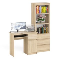 Компьютерный стол СВК Мори МС-1 правый со стеллажом дуб сонома, 150х50х179,6 см