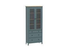 Шкаф с витриной ГУД ЛАКК Сага, 90х41х215 см, темно-бирюзовый/ясень