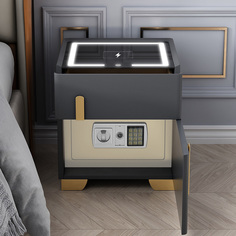 Тумба прикроватная с сейфом, подсветкой и зарядкой LevelMore, серый, 45х41х53 см