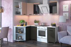 Кухня НОНТОН Техно, 1.3 на 1.4 м, пудра софт / графит софт