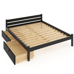 Кровать Solarius Классика с реечным основанием 200х140 с 2 выкатными ящиками, черный оникс