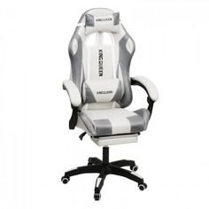 Кресло игровое KINGQUEEN 1208-White-Grey, замша, бело-серый с массажем