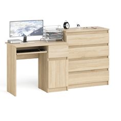 Компьютерный стол СВК Мори МС-1 правый с комодом 4 ящика дуб сонома, 170х50х94 см