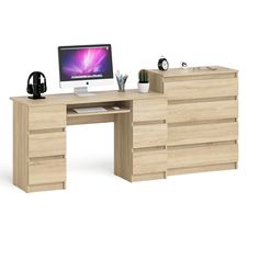 Комод СВК Мори 800.4 и двухтумбовый стол МС-2 дуб сонома, 215,8х50х94 см