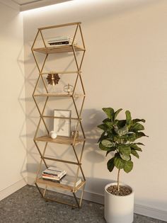 Стеллаж KM LOFT Ромбо Слим золотой/дуб вотан лофт для дома в гостинную перегородка
